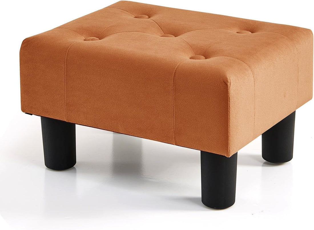 Small Foot Stool - Orange Velvet| Foot Stools with Legs | Stable Small Footstool for Living Room | Design for Comfort and Elegance