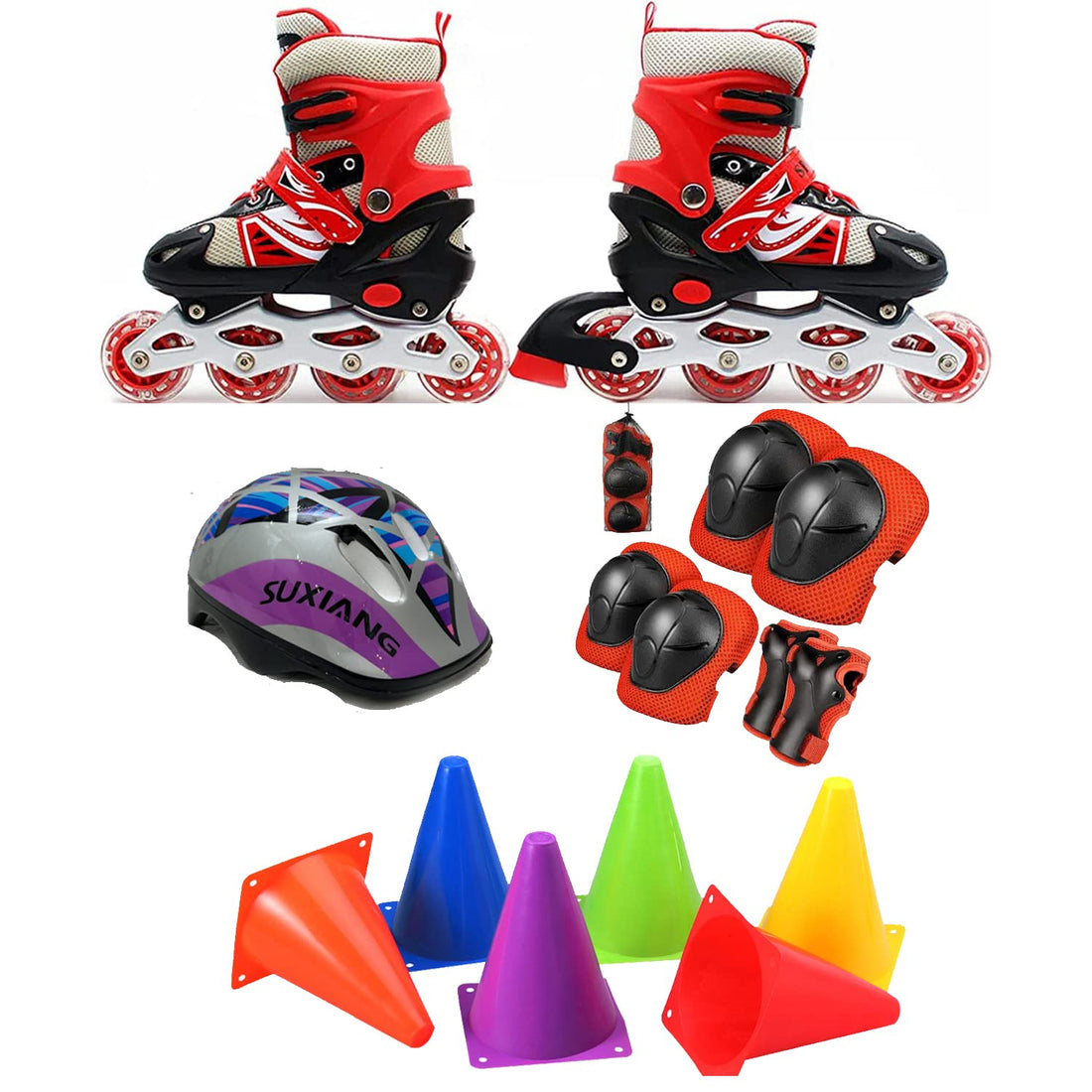 SportQ GoSportQ 15 Pcs Comfortable Adjustable Roller Skates with LED Light Up Front Wheel, Inline Skates Outdoor Indoor Inline Skates for Beginners Kids Teens (Larg 39-41 US, Red)