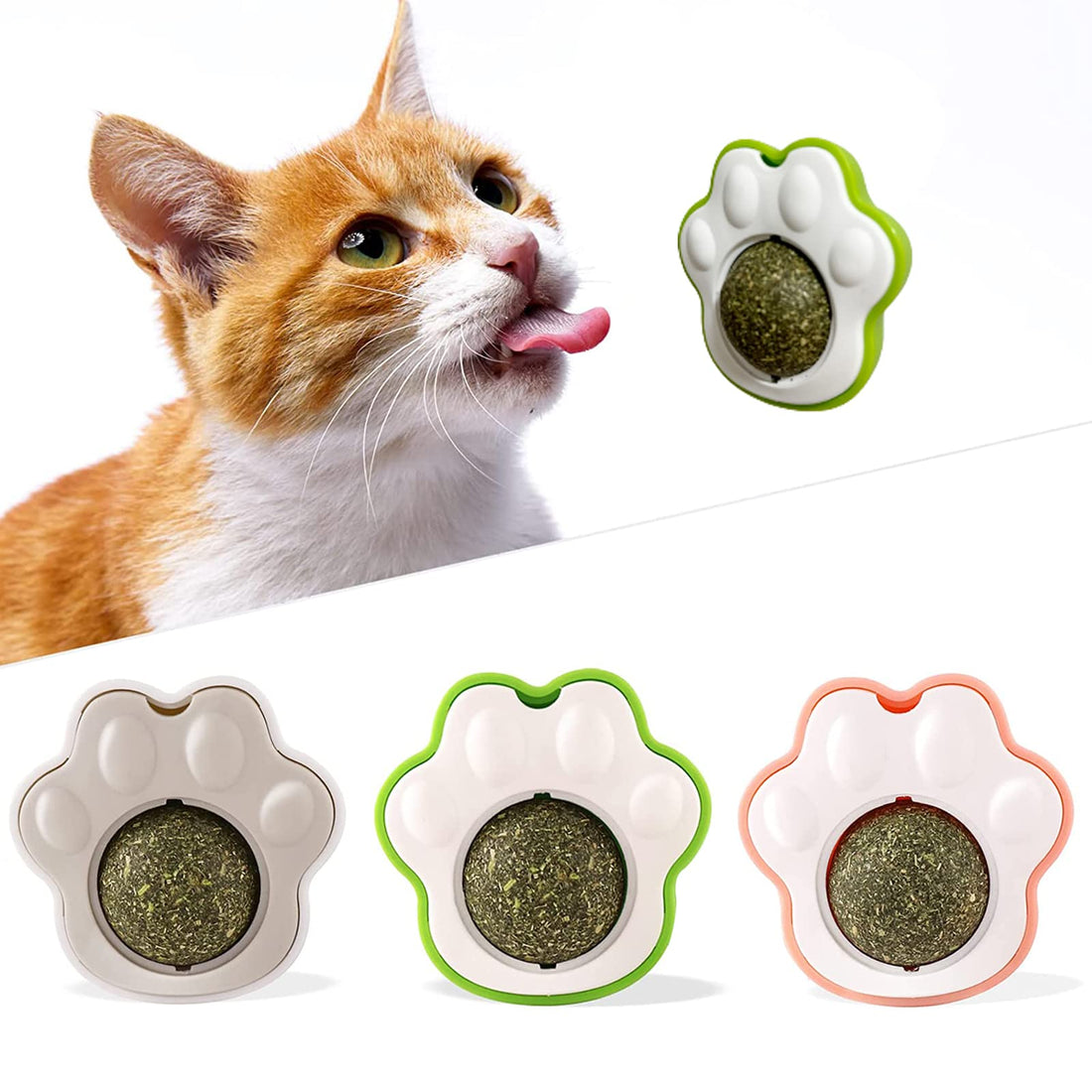 Catnip Ball, Edible Catnip Wall Ball, Kitty Toys for Cat Licking Ball, Rotatable Mint Ball Kitten Chew Treats for Teeth Cleaning Biting Dental Care