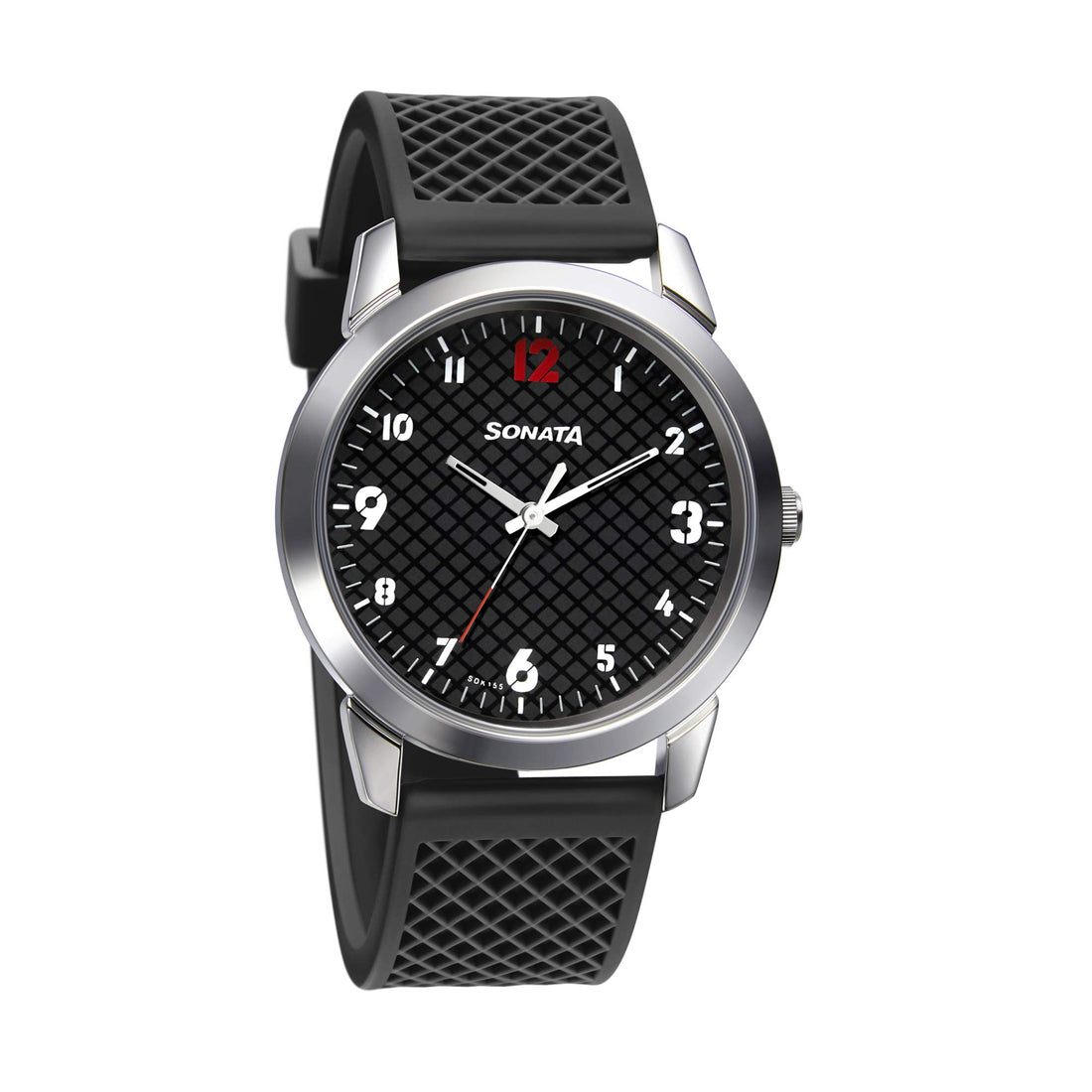 Sonata Watch for Men, Quartz Movement, Analog Display, Black Rubber Strap-NP77107SP02W