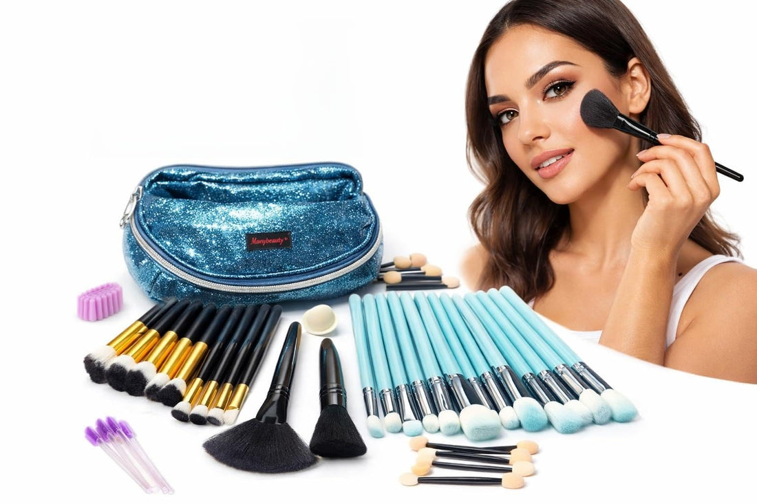 Makeup Brush Set 35pcs with Glitter Case, Synthetic Fiber, Multi-Colour, Kabuki Brush, Foundation and Powder Applicator