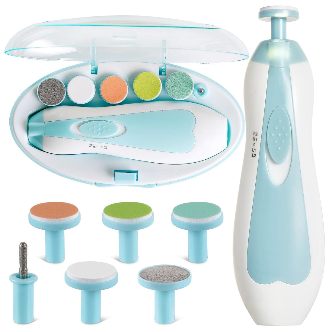 Baby Nail Trimmer Electric by BumbleBee Safe Baby Nail File with LED Light, Baby Nail Care Set for Newborn/Toddler/Adults Toes and Fingernails, Additional Replacement Pads