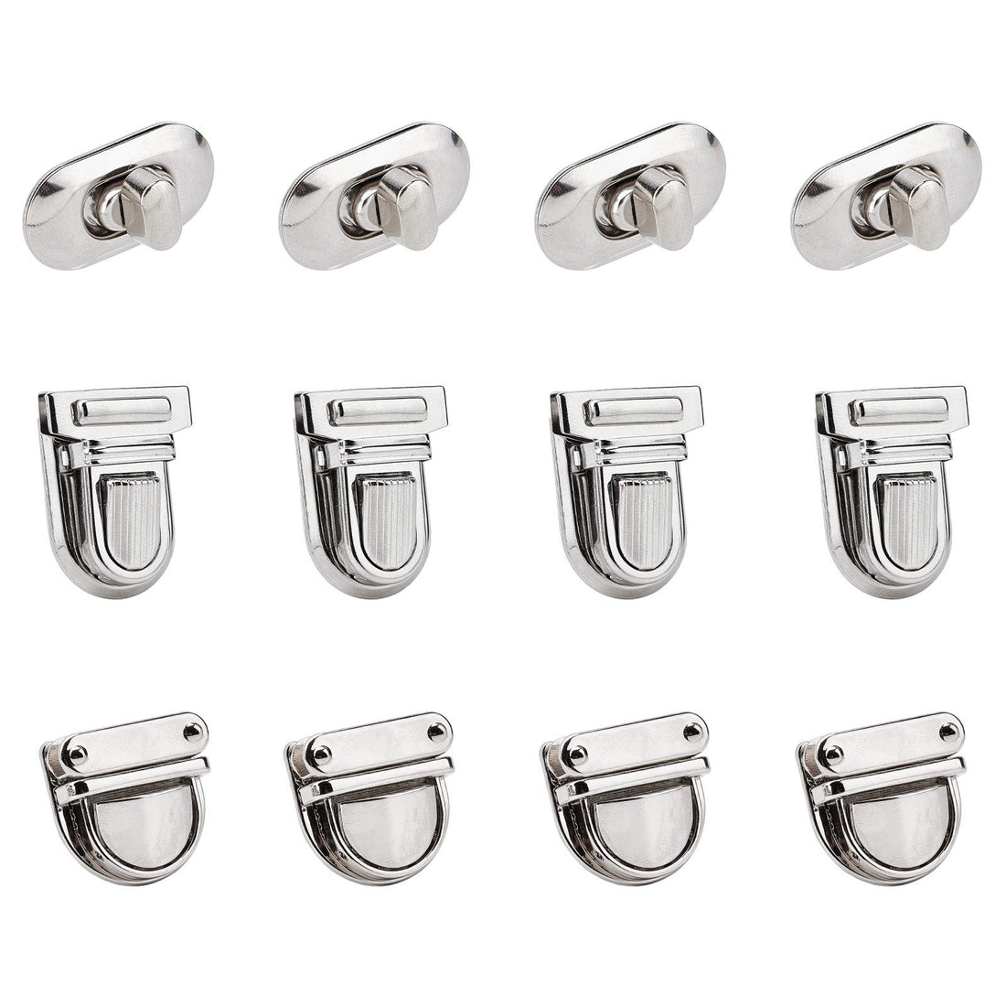 PandaHall 12 Sets Iron Bag Lock Twist Lock Clasp Clasp Metal Bag Tuck Lock for Leather Bag Bags Accessories, Silver/Platinum