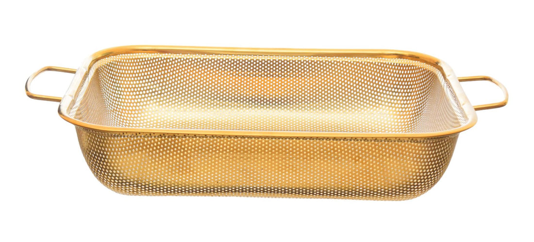 Stainless Steel Rectangular Pasta Strainer 27x35cm Gold