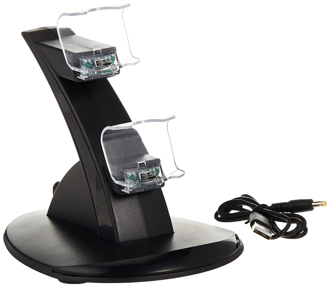 Dual Charger with USB LED Dock Station Charging Stand for Playstation 4 for PS4 Controller- BLACK