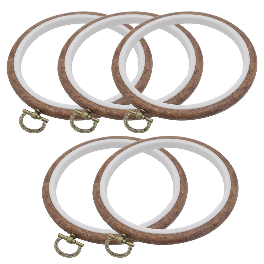 Joyangy 5 Pcs 5 Inch Embroidery Hoops, Round Imitated Wood Cross Stitch Hoop Rings for Art Craft Sewing, Circle Display Frame Kits for Embroidery Handy DIY Ornaments Decoration