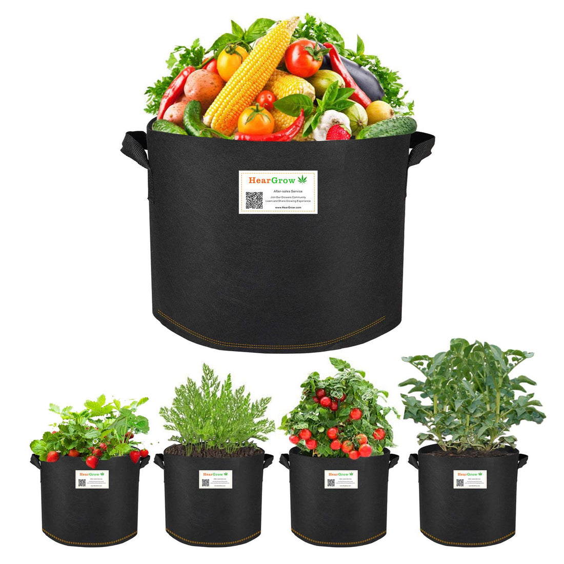 HearGrow 5-Pack 3 Gallon Potato Grow Bags, Garden Planting Bag with Reinforced Handle, Thickened Nonwoven Fabric Pots for Tomato, Vegetable and Fruits