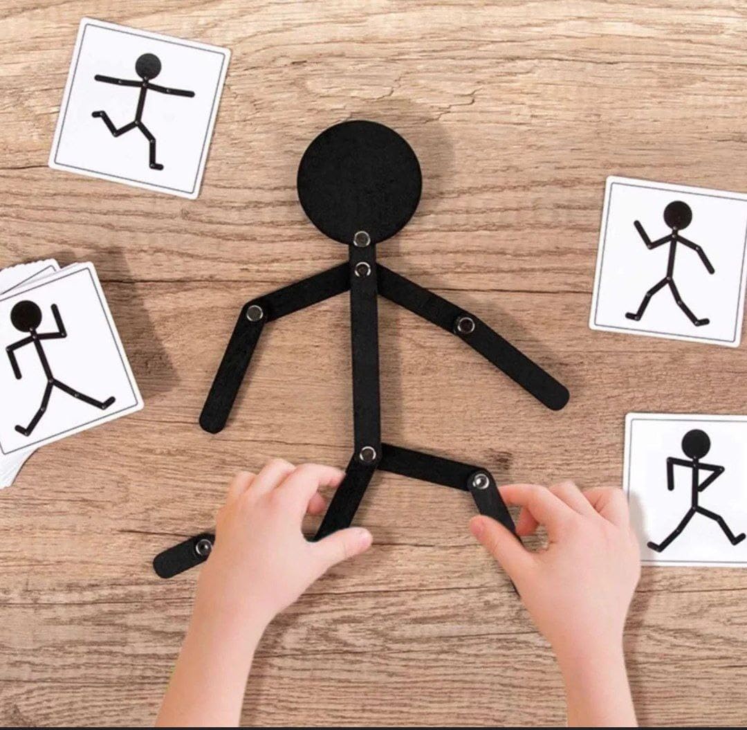 HUIBAO 54 Wooden Man Posable Figure Educational Toy with 24 Pose Cards, Black