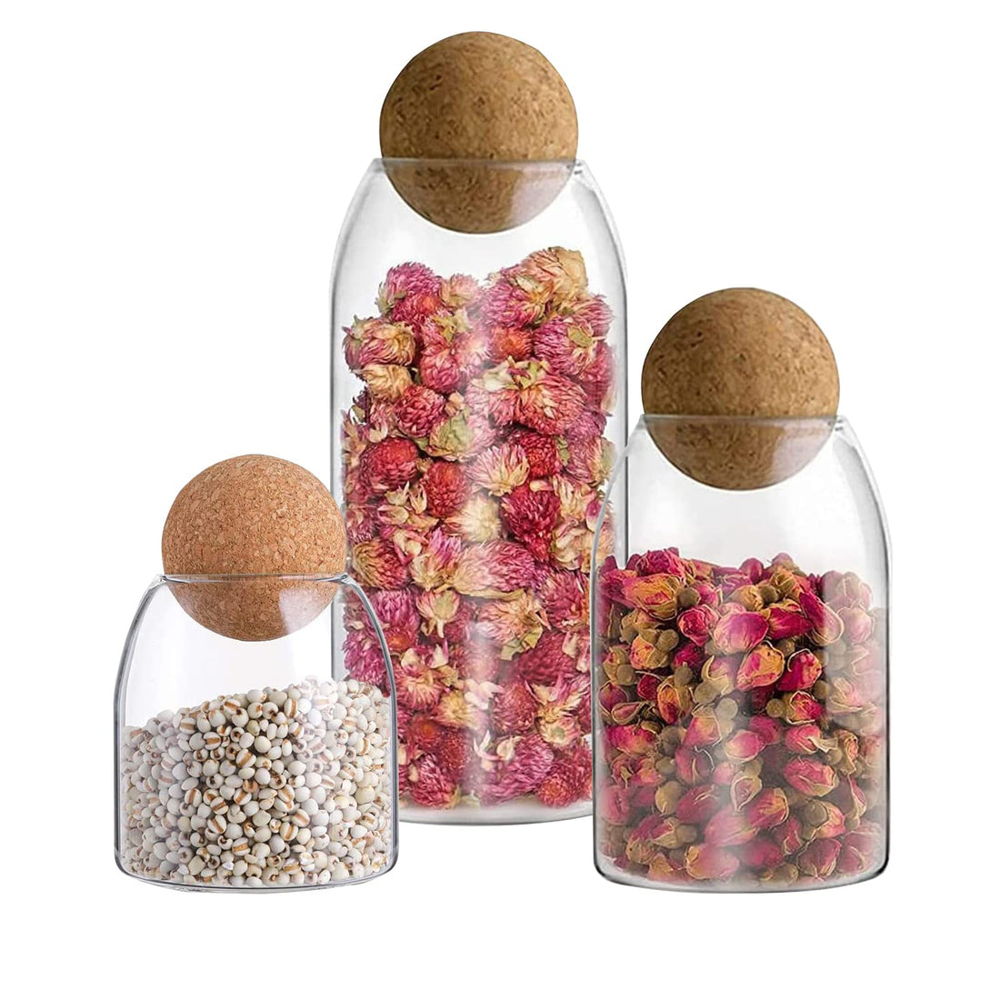 Portal Jar with Ball Cork Lid, 3 Pack Glass Canister with Wood Lid, Storage Jars, Jars Set, Kitchen Canisters, for Home Kitchen, for Coffee, Tea, Flour, Candy, Cookie, Spice