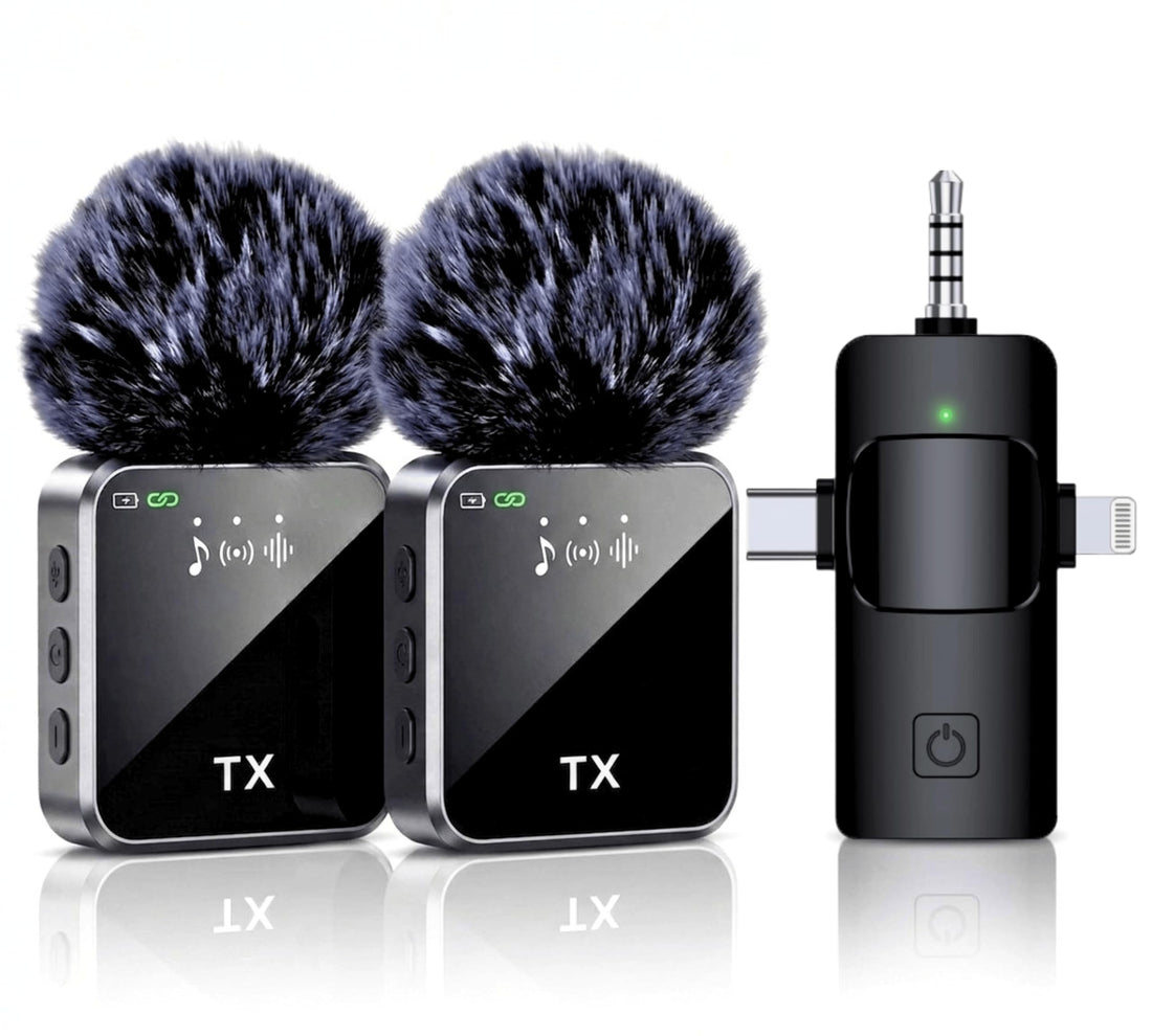 NEW 2026 Mini 3 in 1 Noise-Cancelling Wireless Lavalier Microphone. 45M Long-Range Wireless Transmission and Up to 16 Hours Battery Life. Perfect for Interviews, Vlogging, Podcasting and More.