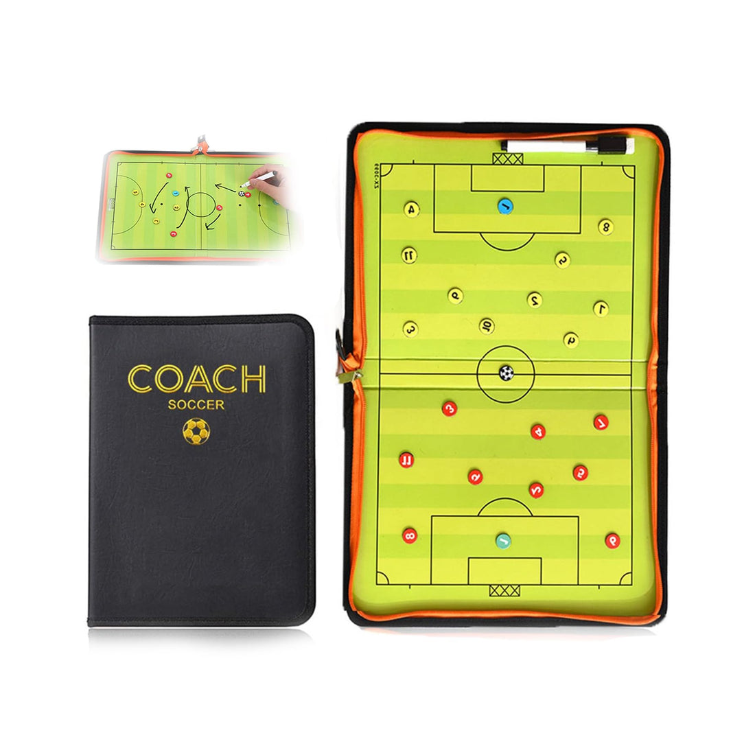 Football Coaching Board Coaches Clipboard Tactical Magnetic Board Kit,Portable Strategy Coach Board with Dry Erase, Marker Pen and Zipper Bag