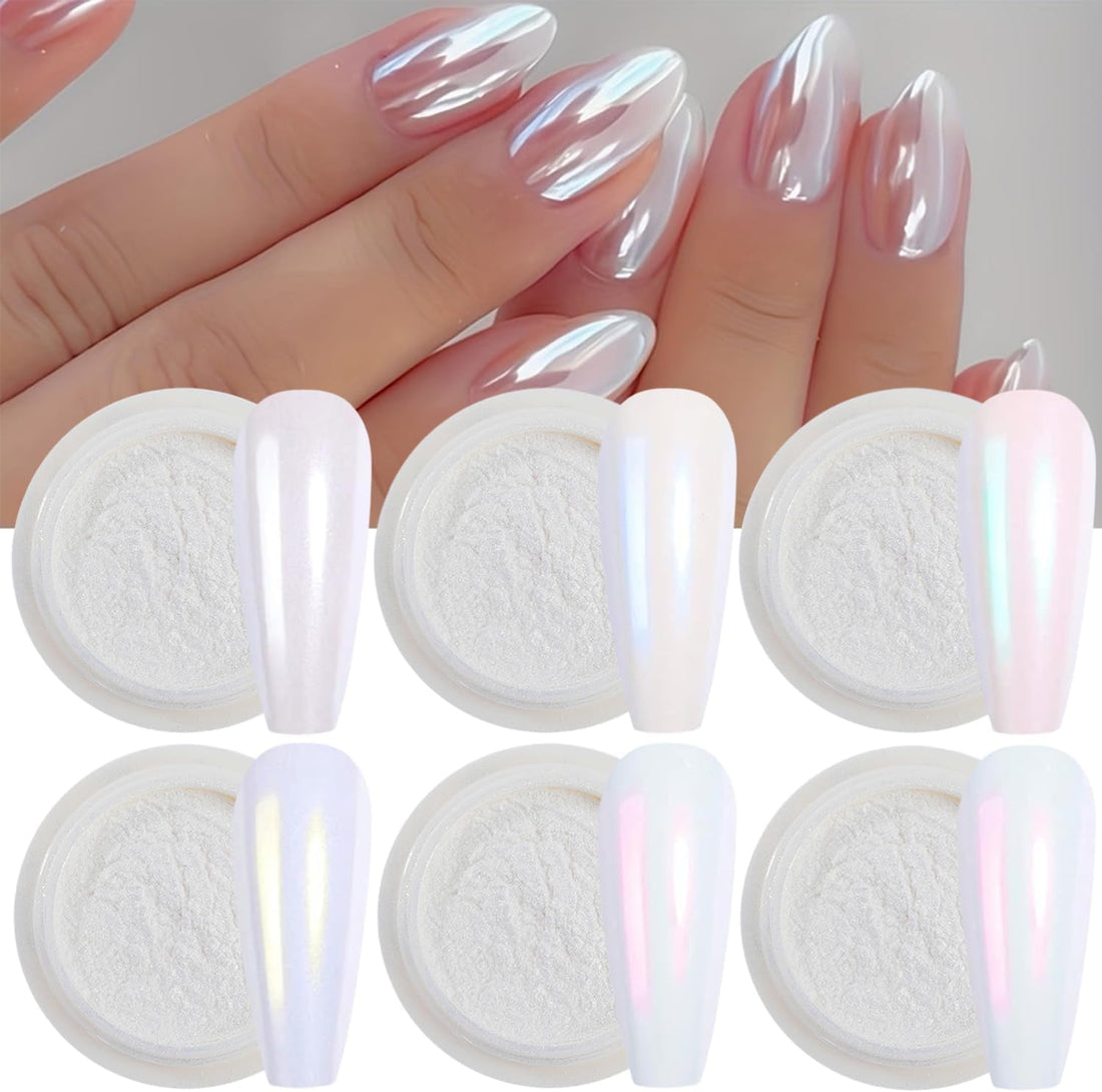 MIRROR Effect Nail Art Powder Chrome Pearl Nail Powder Holographic Pearl Mirror Pigment Pearlescent Nail 6pcs