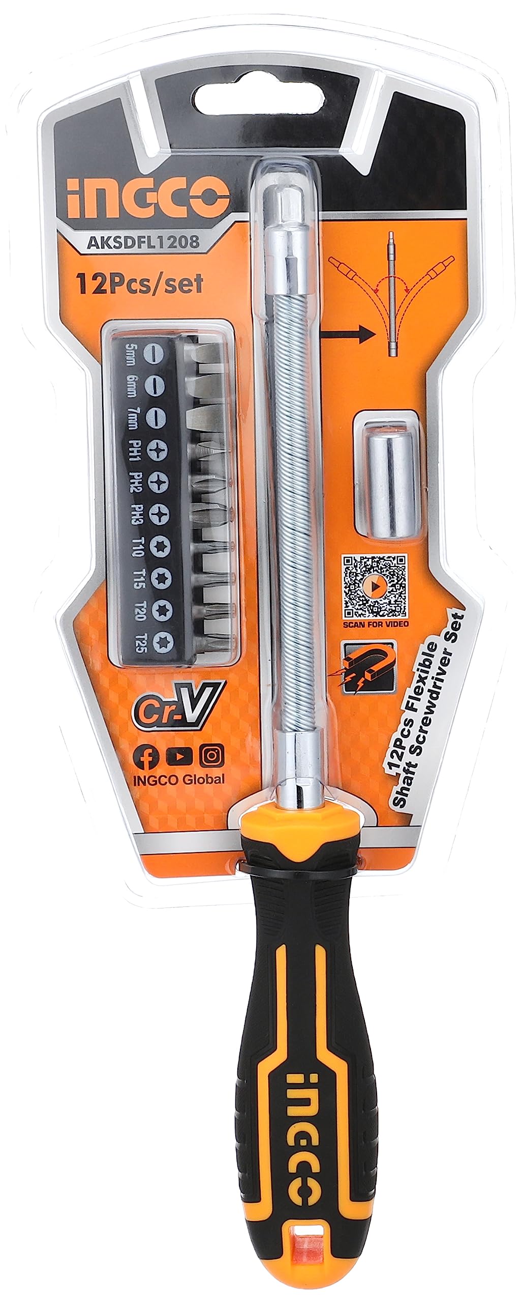 Ingco aksdfl1208 - flexible screwdriver set - 12 pcs