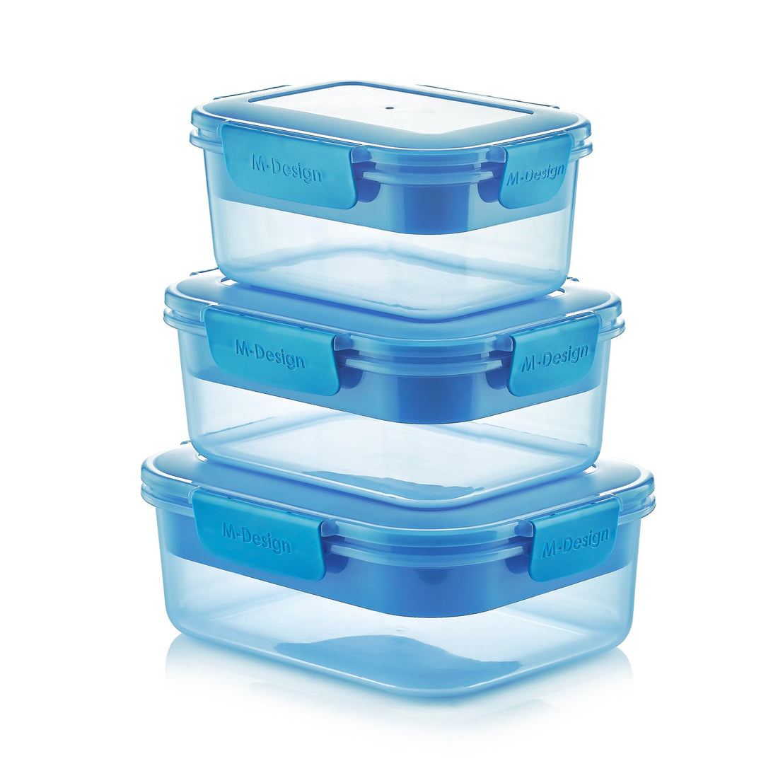 M-Design Fresco™ Lunch Box - 1.1L, 1.6L, 2.1L - Pack of 3 - BPA Free, Microwave Safe, Dishwasher Safe, Food Safe, Stackable - Blue