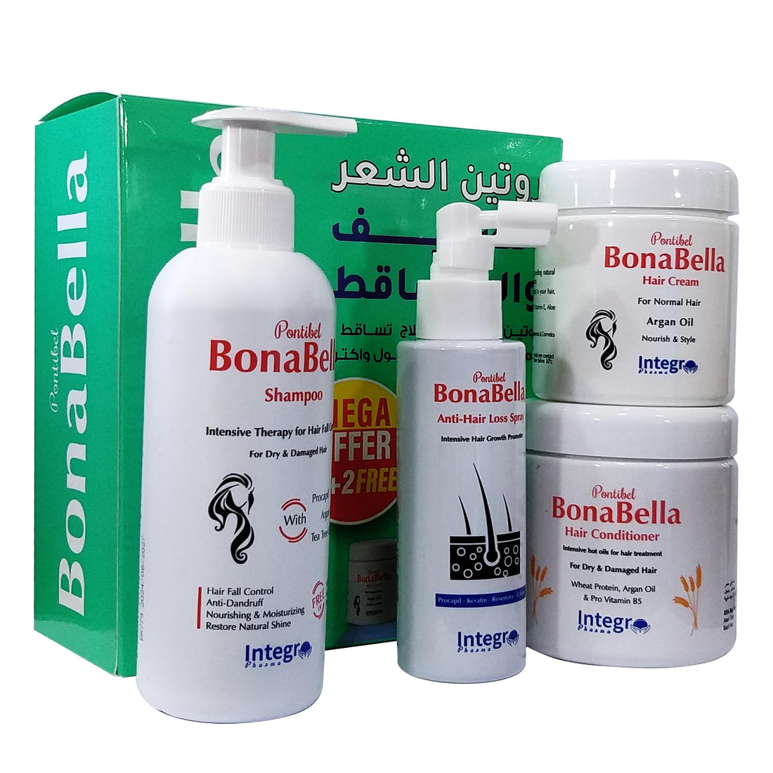 Bonabella Set For Weak And Falling Hair ( Shampoo, Spray, Protein Conditioner, Agan Oil Cream)