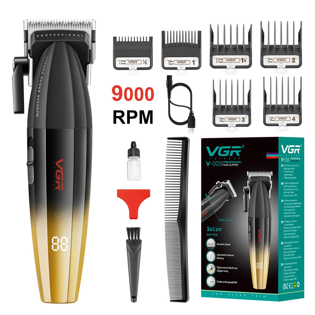 Vgr 003 Fresh Fade Hair Clipper, Professional Hair Trimmer, Cord/Cordless Rechargeable Hair Cutting Tools With Led Display