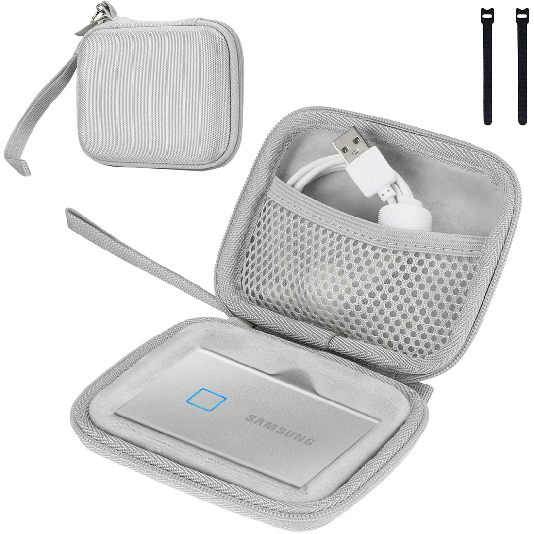 ProCase Case for Samsung T7/T7 Touch Portable SSD, 2 Attachment Protective Case SM External Hard Drive 250GB, 500GB, 1TB and 2TB Shockproof with Close Net for Accessories