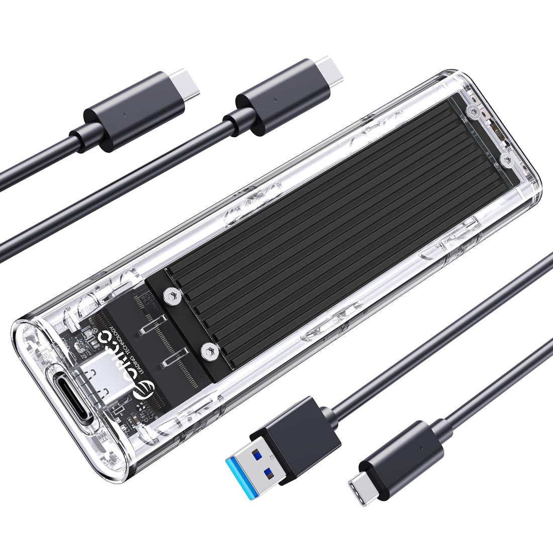 ORICO M.2 NVMe SSD Enclosure, USB 3.2 Gen 2 (10 Gbps), Transparent External Solid State Drive Adapter Enclosure for 2280 2260 2242 2230 PCI-E M2 M-Key SSD, USB Type C Converter Case-TCM2 Black