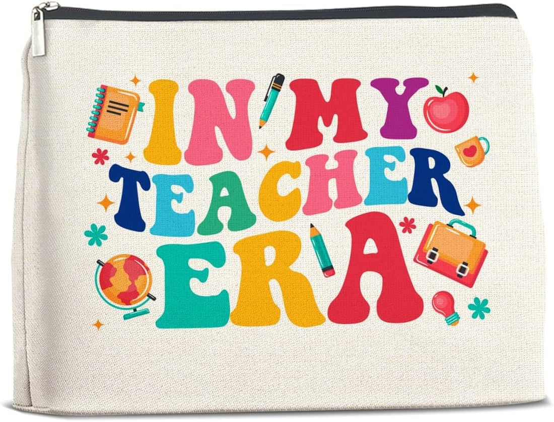 magy store Best Teacher Gifts Makeup Bag Teacher Appreciation Gifts in My Teacher Era Cosmetic Bag Zipper Makeup Pouch