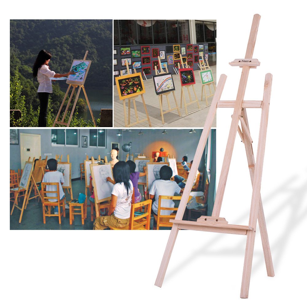 Decdeal New 150cm/ 59 Inch Durable Art Artist Wood Wooden Easel Sketch Drawing Stand NZ Pine for Painting Sketching Display Exhibition