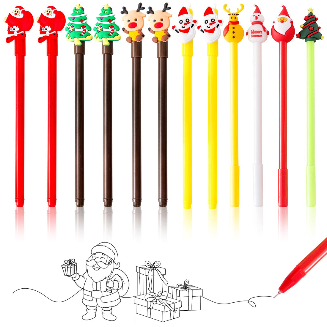 Gel Pens, Pack of 12 Christmas Ballpoint Pens, Cartoon Santa Reindeer Christmas Tree, Christmas Gel Ink Pens, Christmas Small Items, Children's Party Bag Fillers