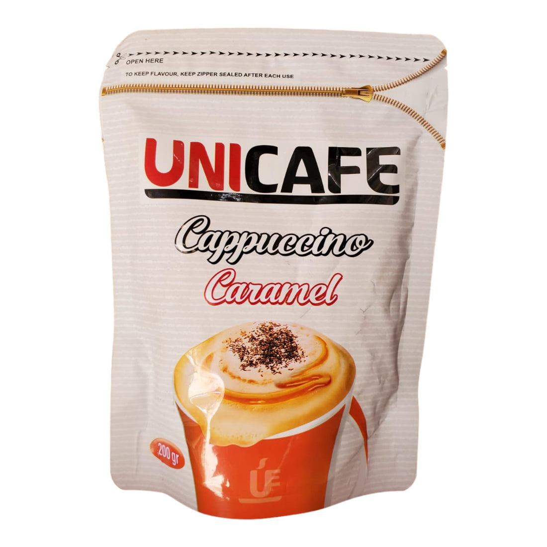 Uni Cafe Cappuccino Caramel Flavor - 200g - Milk Coffee - Creamy Foam for Sweet Flavors Lovers