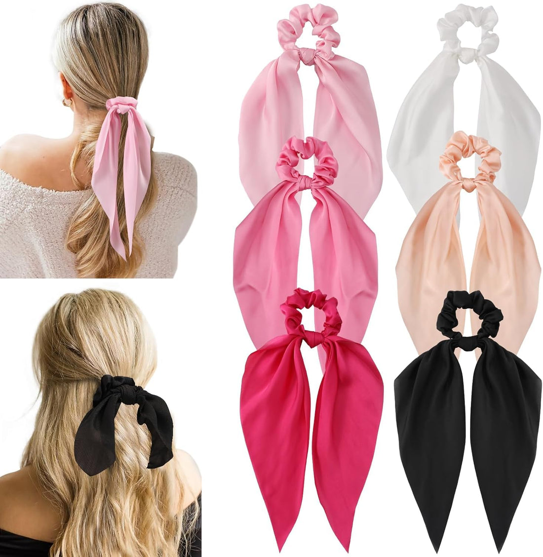 Ponytail Satin Long Bow - Elegant Hair Accessory for a Sophisticated Look (Light Mauve)
