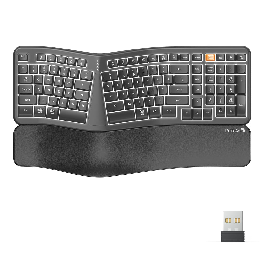 ProtoArc Backlit Wired Ergonomic Keyboard, USB Wired Ergonomic Split Keyboard with Wrist Rest, 104 Keys, Compatible with Desktop, Laptop, Windows, Mac (EK03 Wireless)