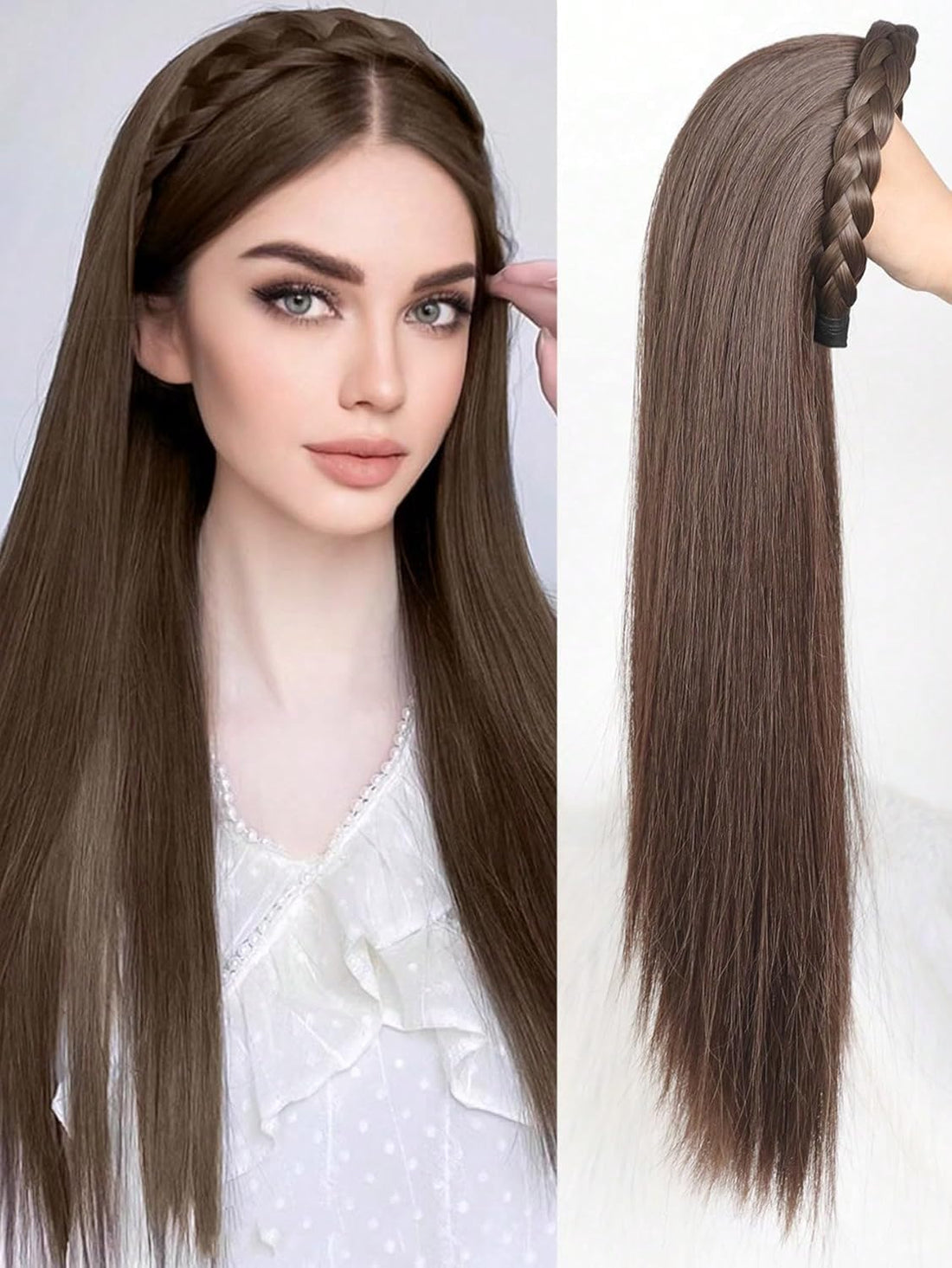 Synthetic Long Straight Headband Half Wig Clip In Hair Extension Fluffy Natural False Hairpiece With HairBand 35 CM - JW217-N 8-MEDIUM BROWN