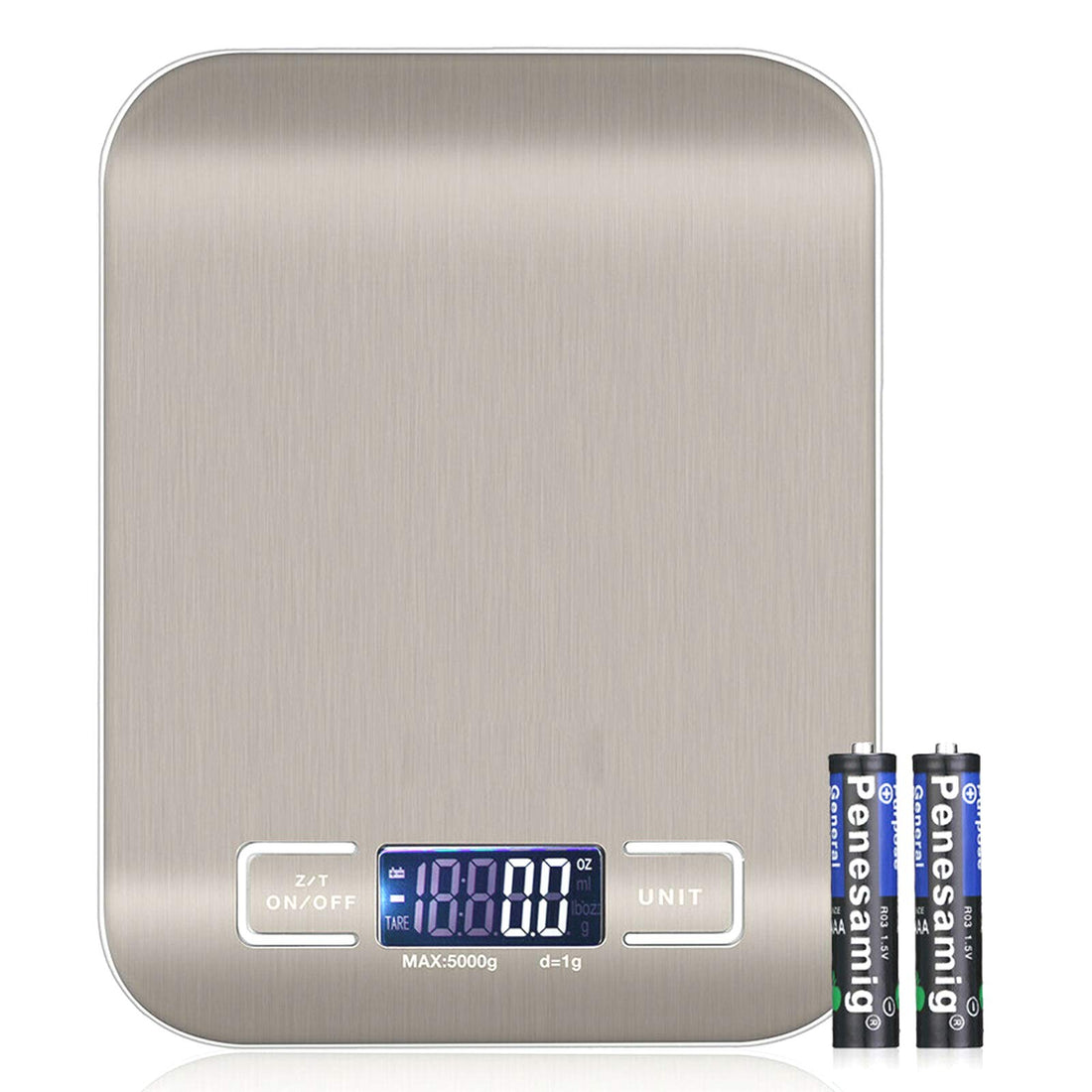 white Digital Food Kitchen Scale, Weight Grams and Oz, LED Backlit Display (AAA Battery), Stainless Steel…, 0.1g-5kg