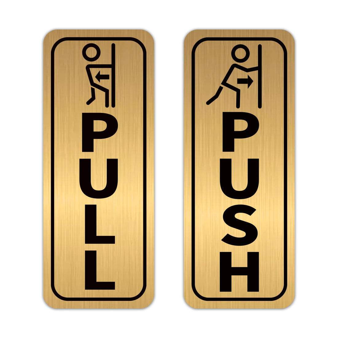 2PCS Push Pull Door Stickers Sign, Self-Adhesive Durable Waterproof Brushed Gold Small Vinyl Push-And-Pull Sign Decals for Home, Business, Stores, Cafes, Shops Glass Doors & Handles 5‘’x2''