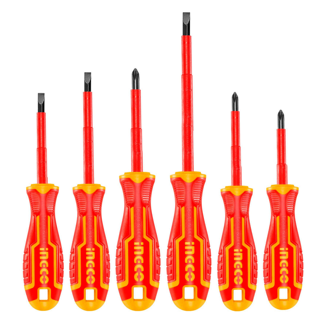 INGCO 6-Piece Insulated Screwdriver Set with Aluminium Frame, Electrician Screwdriver, VDE 1,000V Certification, Professional Quality, HKISD0608