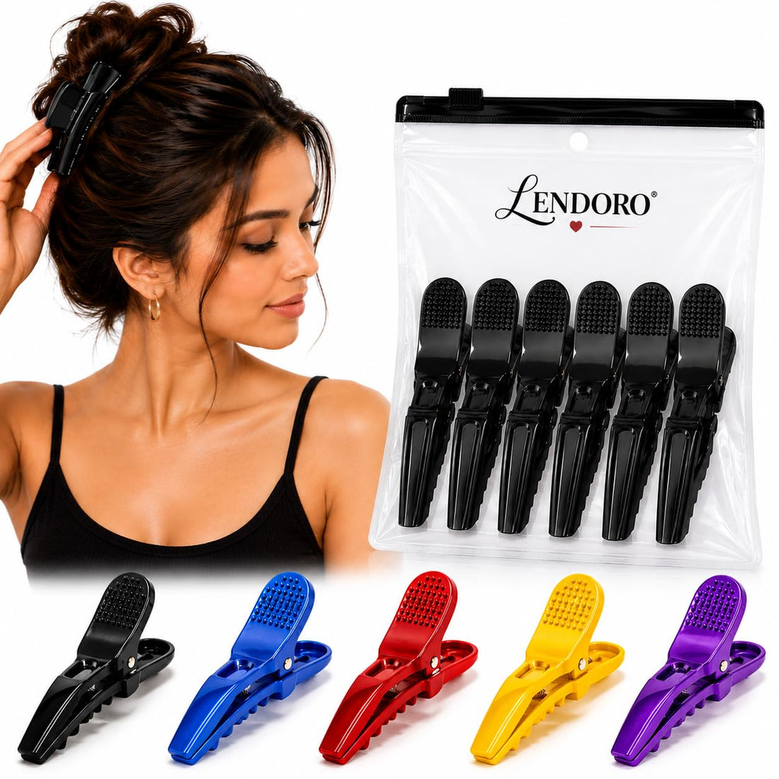 LENDORO Crocodile Hair Clips, Lightweight, No Dent, 11cm, for Styling and Sectioning, 6 Pack (Random Color)