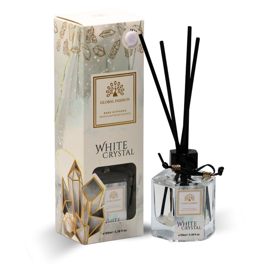 Global Fashion Reed Diffuser - Aromatherapy Reed Diffuser Air Freshener Fragrance - Perfect for Home & Office - 100ml (WHITE CRYSTAL), 03ABDA