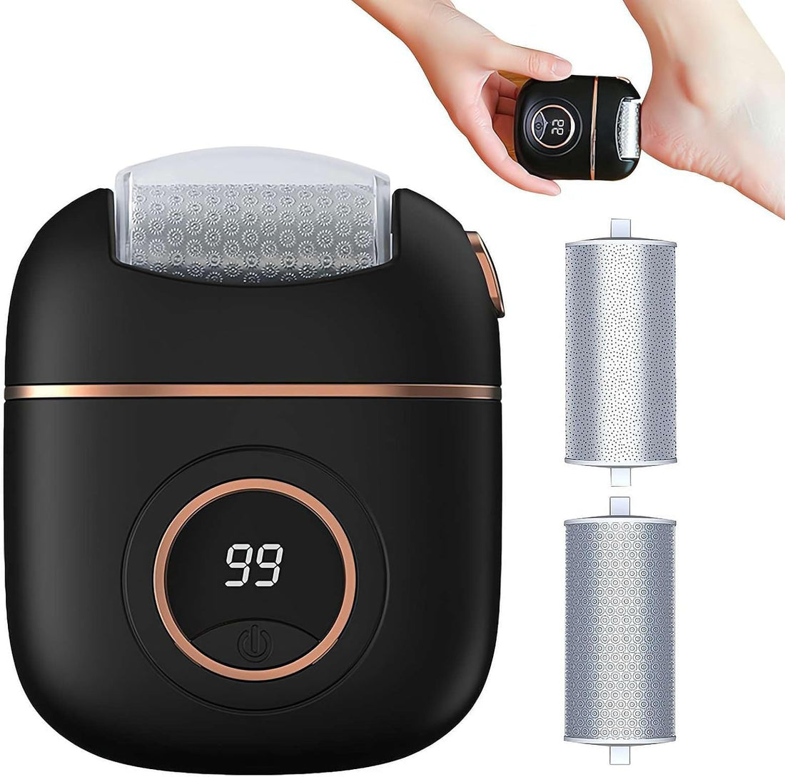 Plan A Rechargeable Pedicure Machine, Portable Pedicure Machine for Removing Dry, Dead and Hard Skin with 2 Roller Heads, 2 Speeds, Built-in Light, Waterproof Foot Care for Home and on the Go (Black)