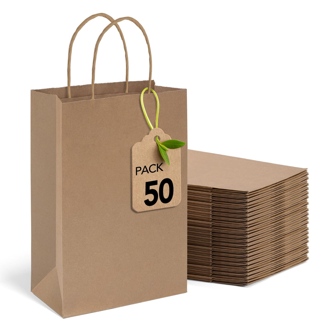 Mesha Brown Kraft Paper Bags 5.25 x 3.75 x 8, 50pcs Gift Bags with Handle,Small Paper Shopping Bags,Paper Party Favor Bags,Retail Paper Bags Bulk