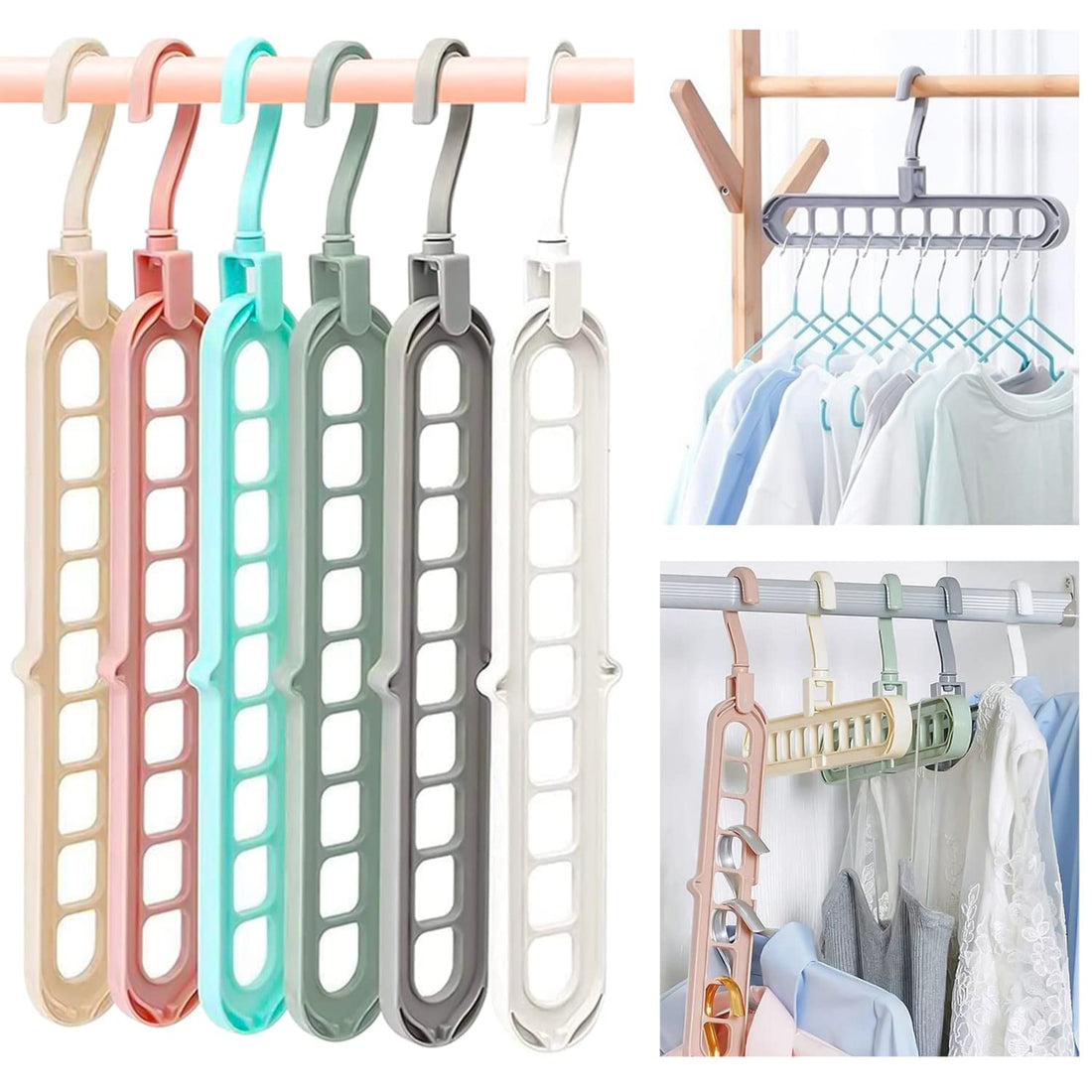 Friends House-Pack of 6 Magic Hangers Wardrobe Organizers, Multiple Clothes Hangers Closet Organizer Space Saving Sturdy Pink & Blue Plastic Hangers for Home College Dorm Room Essentials for Wardrobe