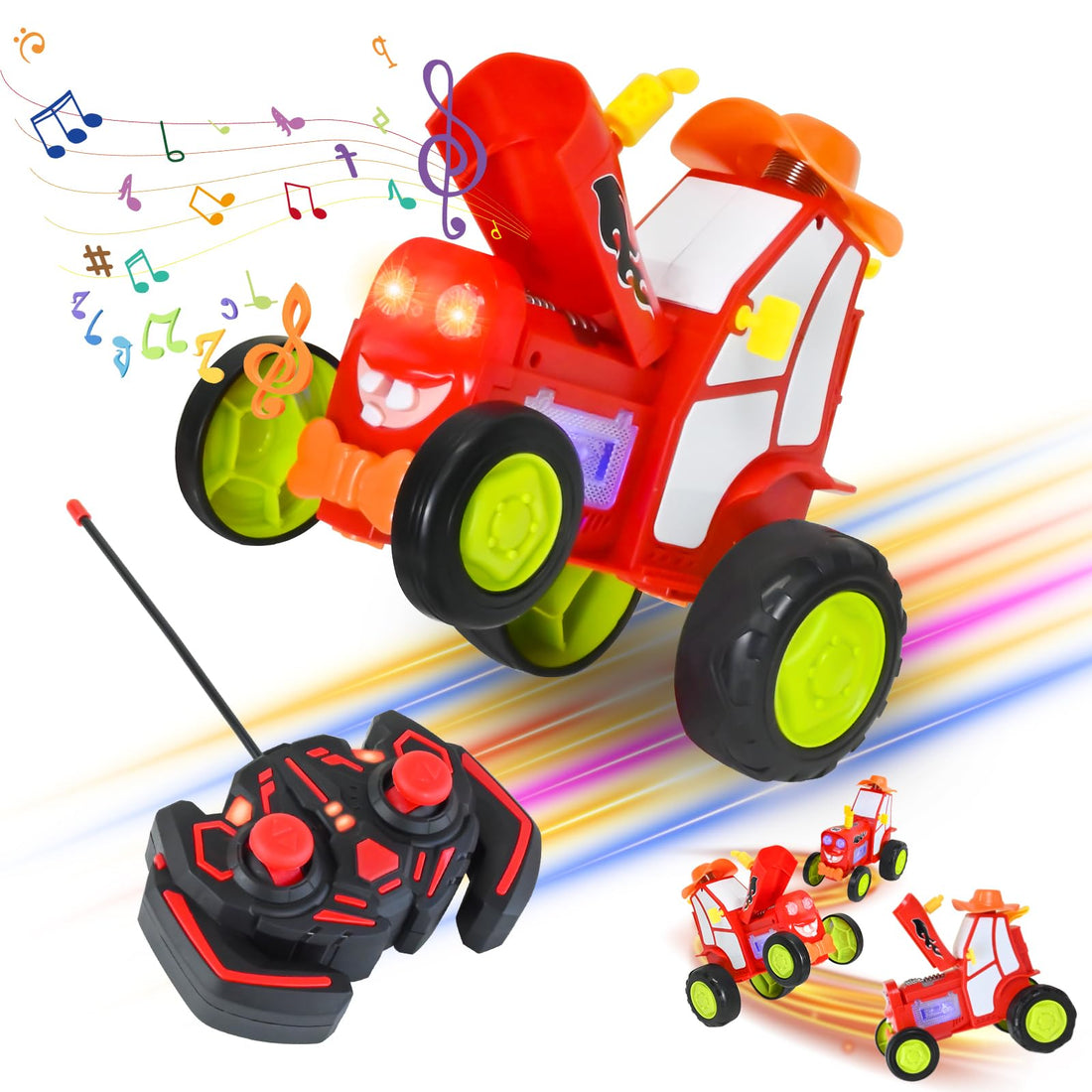 Remote Control Jumping Dancing Car Toy, Double Sided RC Trucks With Headlights and Music, Wireless Rocking Vehicle for Kids Birthday Gift