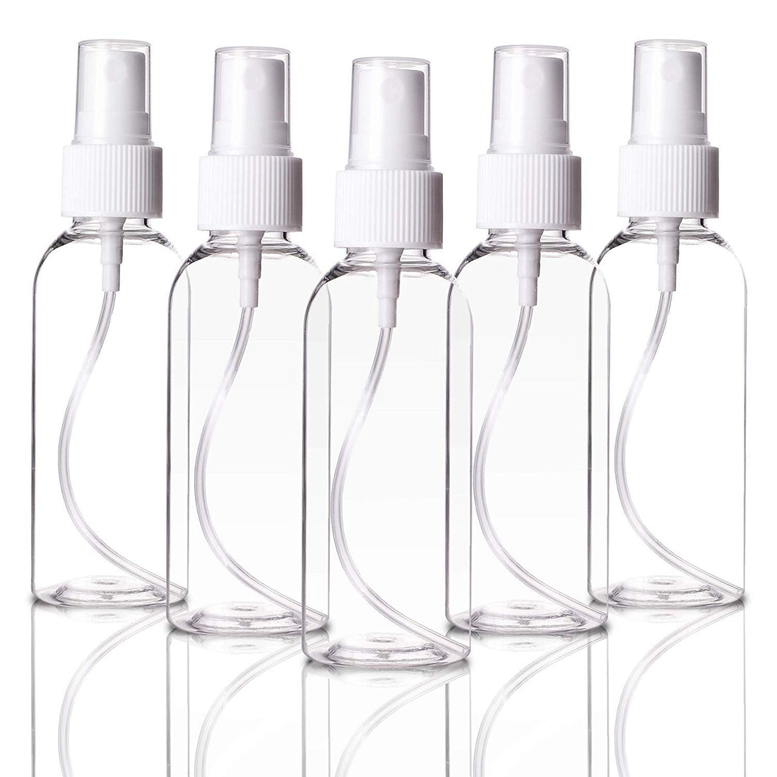 Ulife Mall Fine Mist Spray Bottles Set (5 Pack), 100 ML Refillable Travel Atomiser Bottles Toiletries Liquid Containers for Cosmetic Makeup Mini Transparent Plastic Empty Spray Bottles