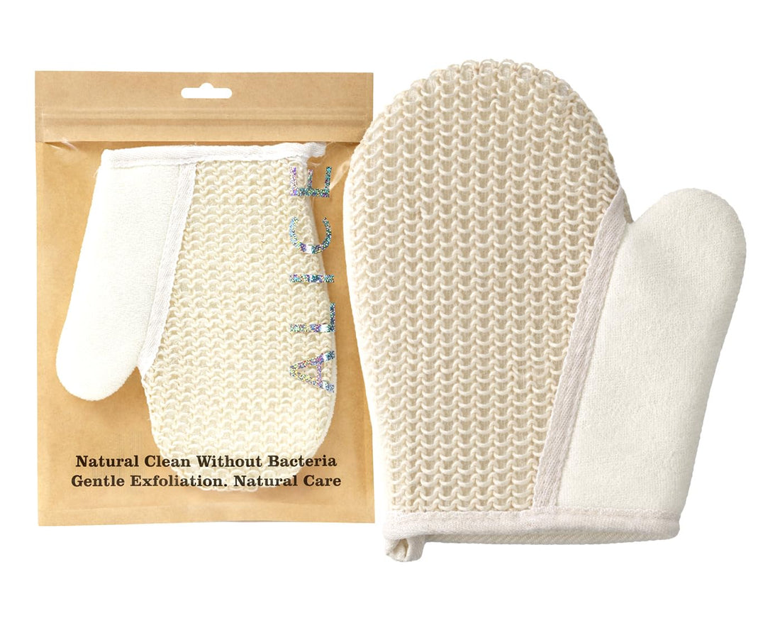 Alice - Exfoliating Bath Glove, Natural Body Scrub Mitt For Shower, Gentle Skin Exfoliation, Deep Cleansing, Antibacterial Design, Single Glove With One Sided Exfoliating Surface (White)