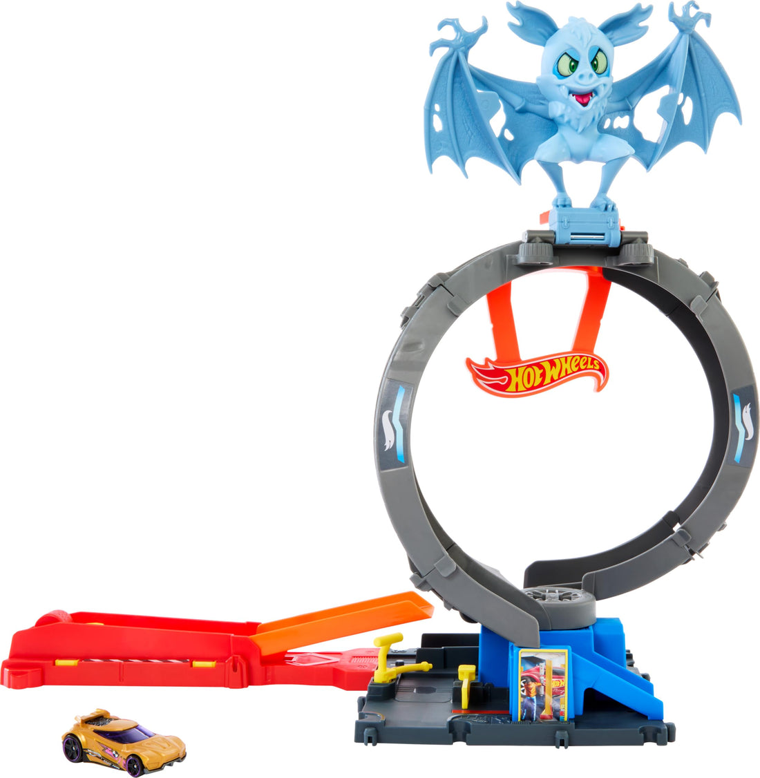 Hot Wheels Let's Race Netflix City Toy Car Trackset, Attack of the Bat with Adjustable Looping and Starter, Toy Car in Scale 1:64, HTN78