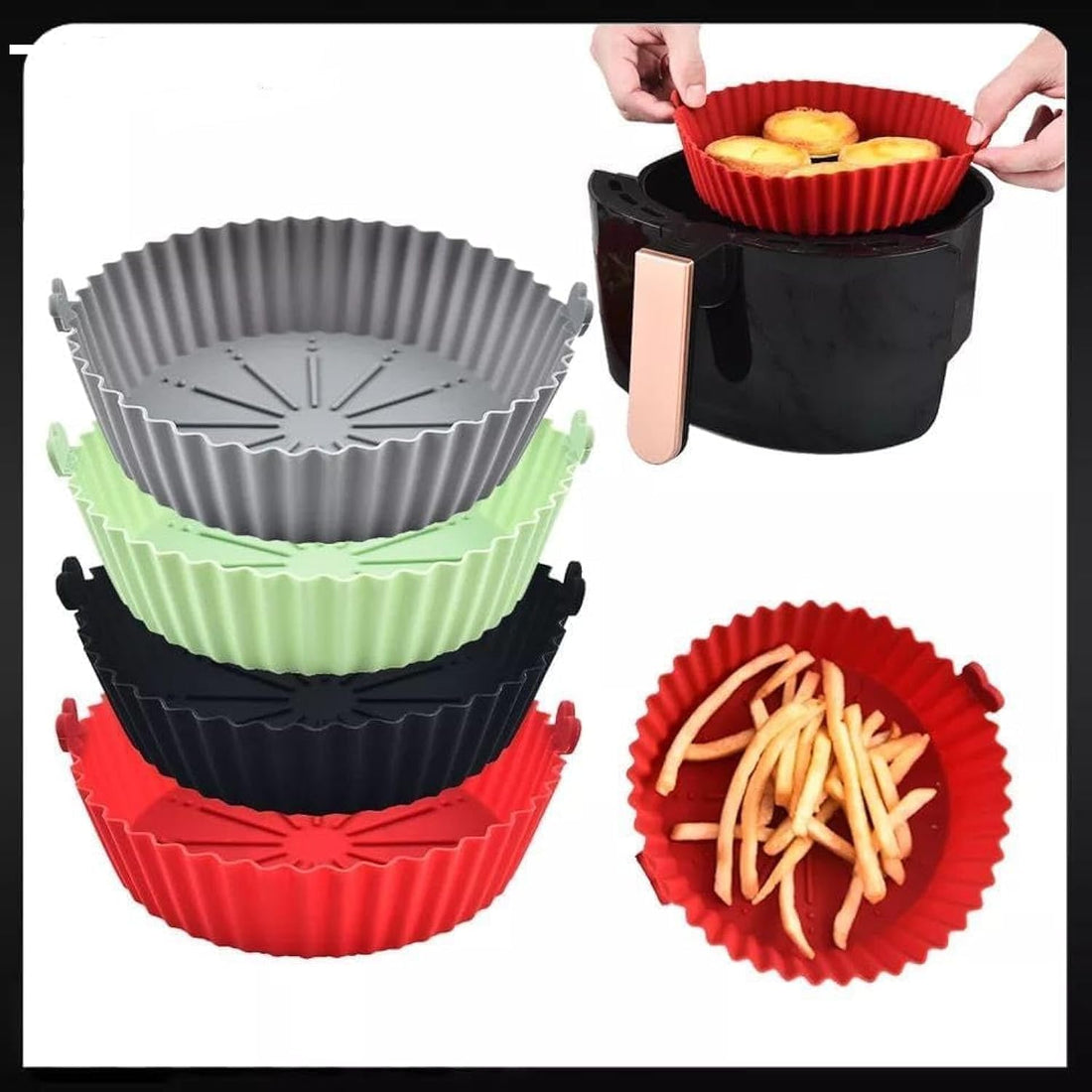 … Air Fryer Silicone Mold, Dishwasher Safe Reusable Air Fryer Silicone Mold, Protect Inner Body of Fryer, Multicolor (1 Piece Only) Get it by Eagle Shop - igle shop