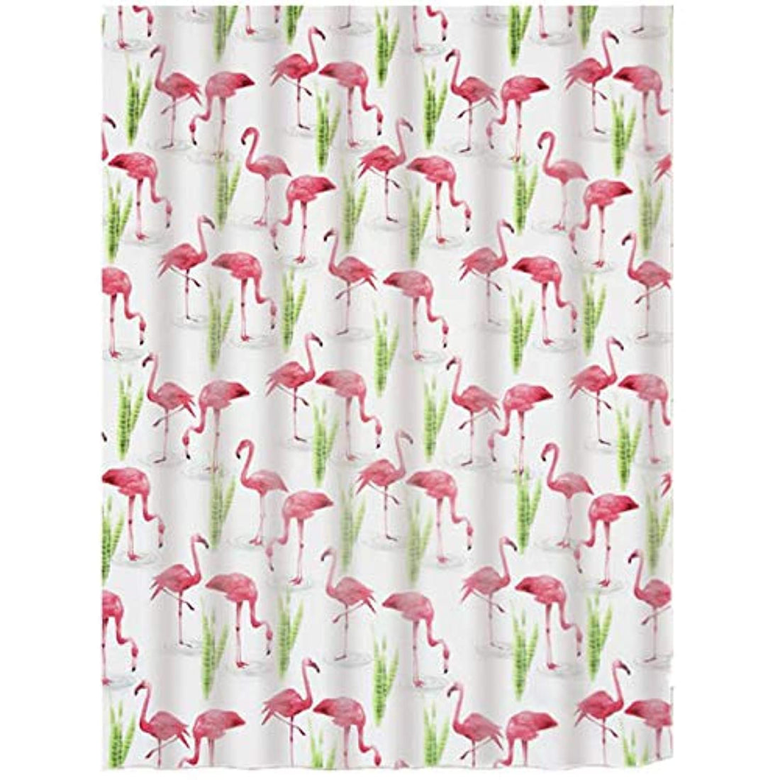 Decorative Tropical Flamingo Print - Easy Care Fabric Shower Curtain with Reinforced Buttonholes, for Bathroom Showers, Stalls and Bathtubs, Machine Washable