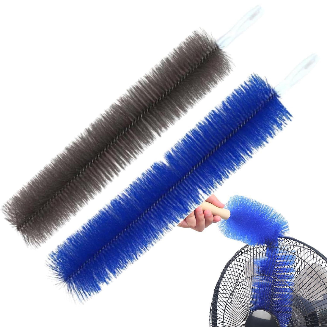 Bowcew Flexible Fan Dusting Brush, Non-disassembly Cleaning, Bendable Microfiber Dust Collector, Electric Fan Cleaner (Blue+Gray)
