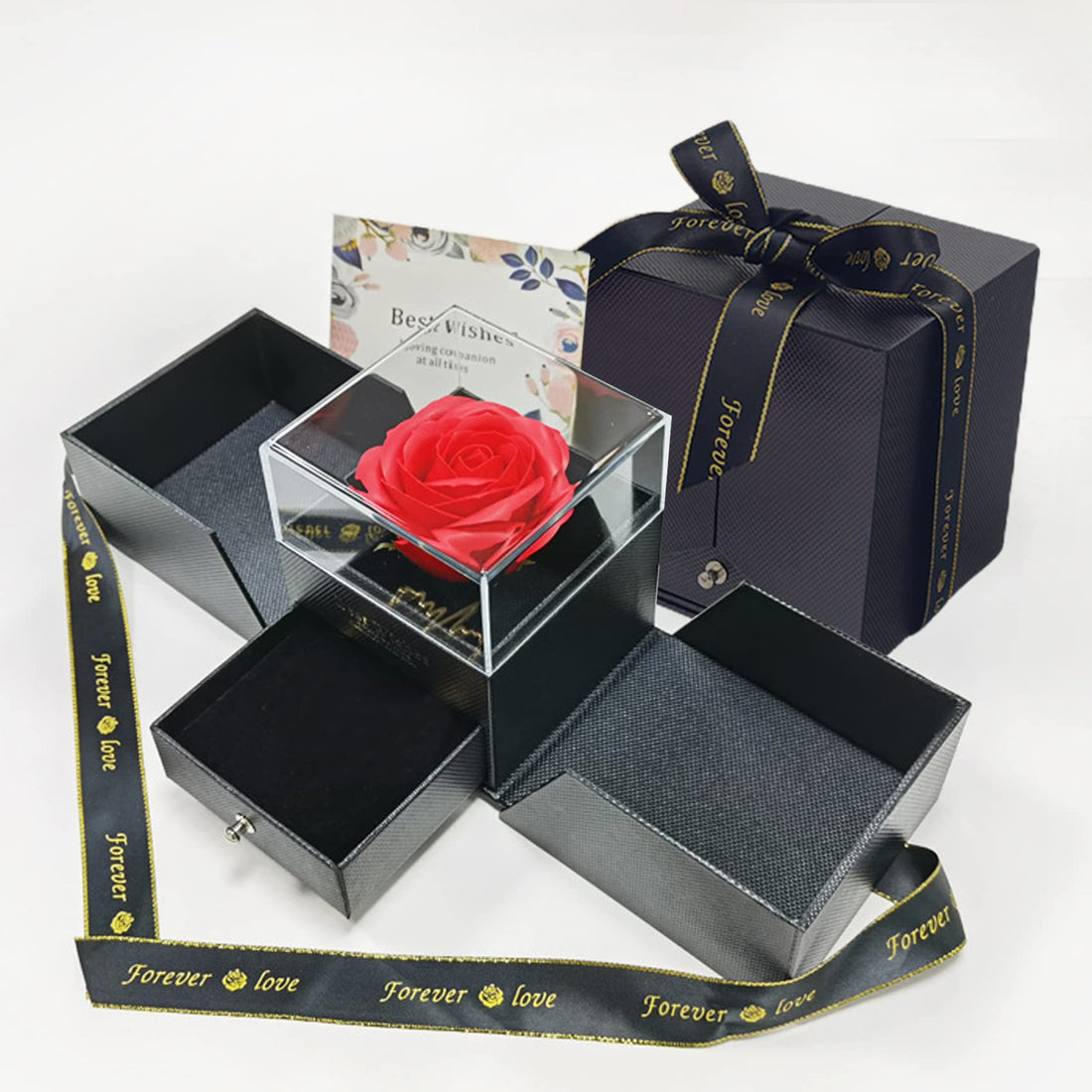 Handmade Real Everlasting Rose Beauty and the Beast Rose Preserved Rose Jewelry Gift Box Eternal Rose Romantic Gift for Women Girlfriend Mom Wife Anniversary Valentine's Day Wedding Birthday
