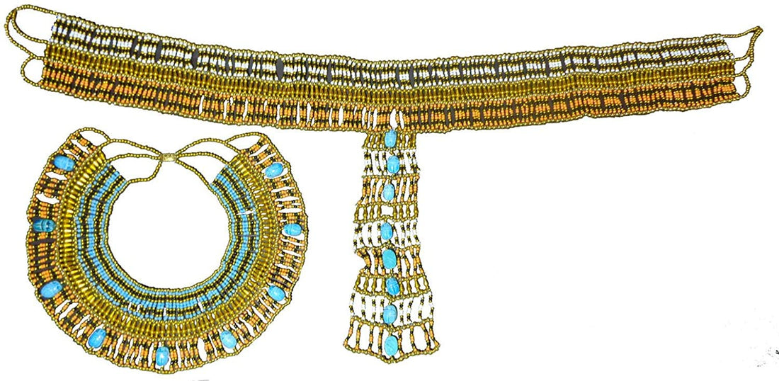 Set Necklace & Belt Egyptian Cleopatra Scarab Beetle Pharaoh Beaded Multi Beads Halloween Pharaonic Costume Collar Jewelry Christmas Ancient Egypt Accessory Belly Dance Nefertiti Accessories