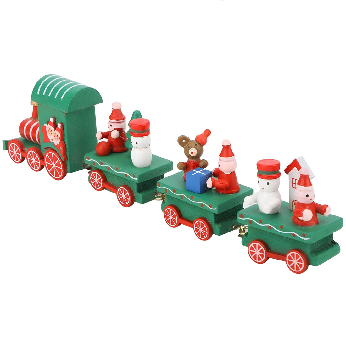 Christmas Wooden Train - Cute Snowman and Santa Claus Design, Festive Toy Train for Holiday Decor and Celebration, small train ornament for Christmas parties and seasonal decorations