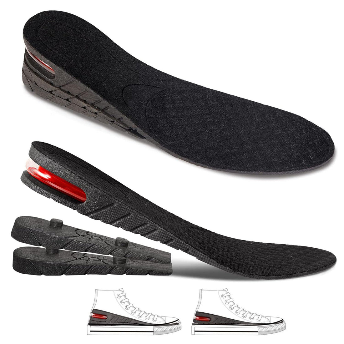 Height Increase Inserts for Women, 3 Layers Shoe Height Insoles to Make You Taller, Multi-Layer Invisible Boosting Lifts Soles for Men Kit with Air Cushion Heel Height 2.7 inch