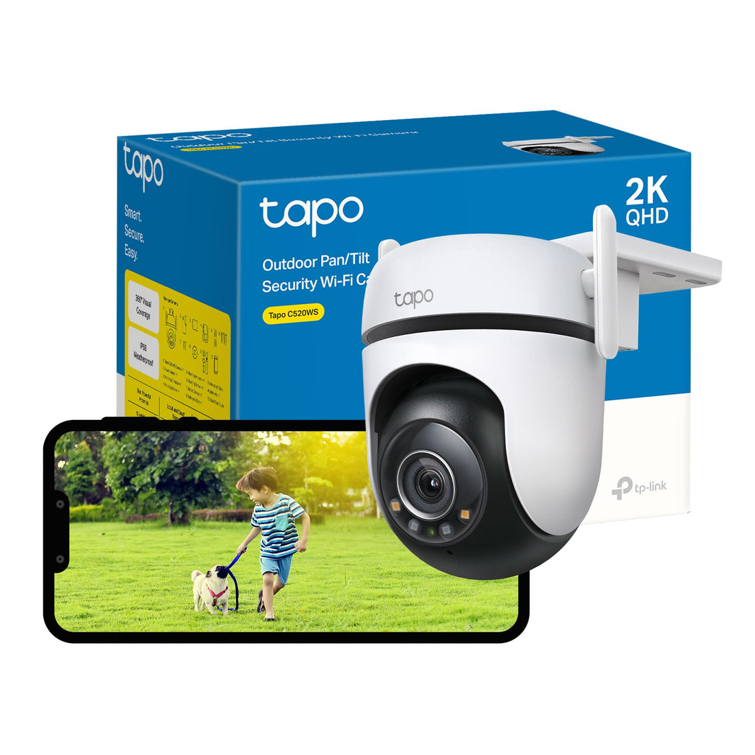 Tapo TP-Link 2K Outdoor Pan/Tilt Security Wi-Fi Camera,IP66 Weatherproof, AI Detection,360° Visual Coverage,Starlight Colour Night Vision,Cloud &Local Storage,Works with Alexa&Google Home C520WS