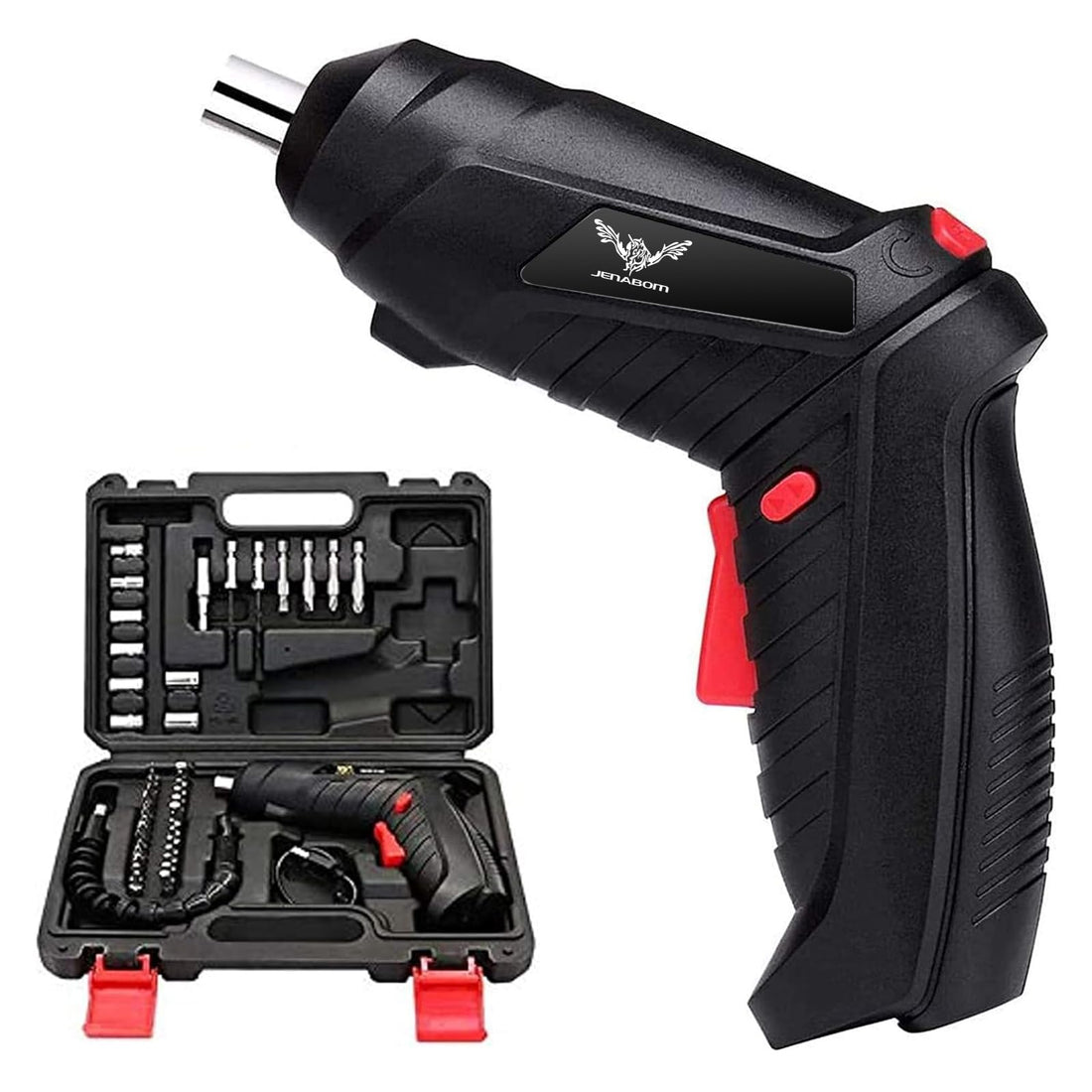 Electric Screwdriver, 3.6V 1300mAh Cordless Screwdriver Rechargeable with 47pcs Screwdriver Bit Set, Front LED Light, Flexible Shaft, Micro USB, Carrying Case, Easy for Small Home Projects - grey